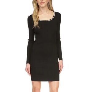 Michael Kors Black Long-Sleeve Scoop Neck Dress with Accent Trim
